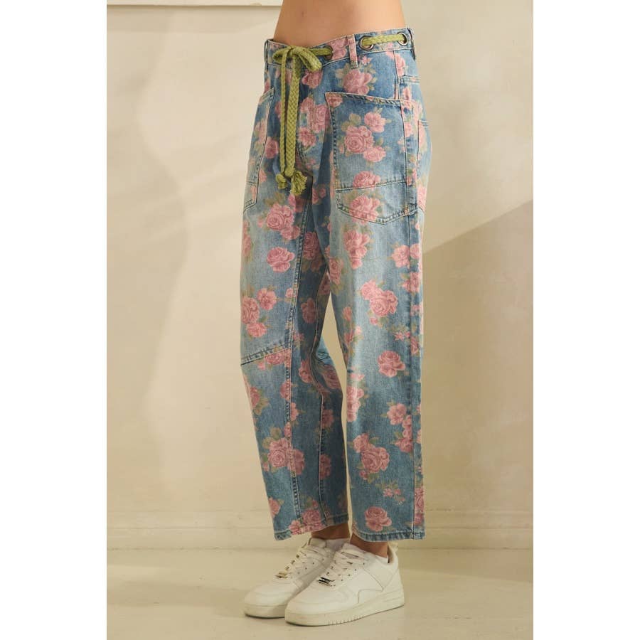 Oli & Hali washed floral print barrel jeans