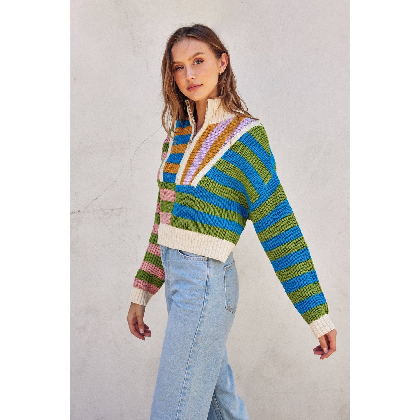 Breezy Color burst Half Zip Collared Sweater pullover