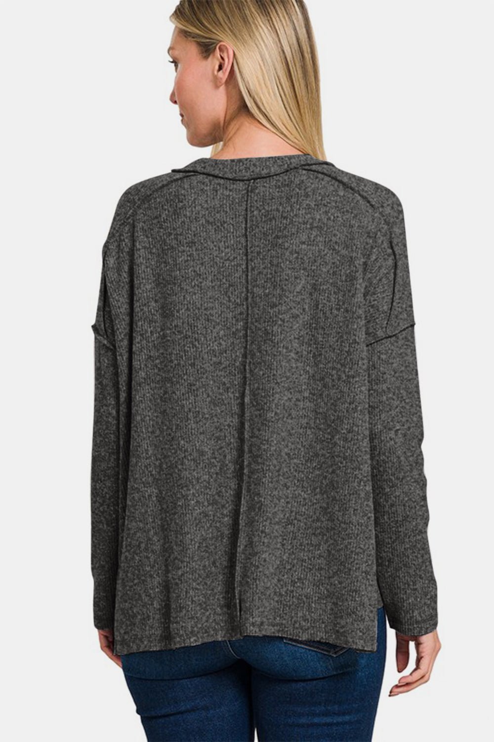 ONLINE EXCLUSIVE Zenana Exposed Seam Brushed Round Neck Sweater