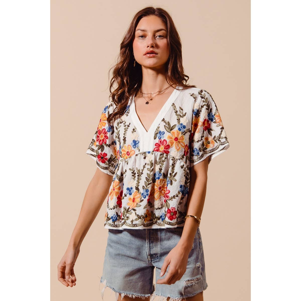 Becca floral embroidered top