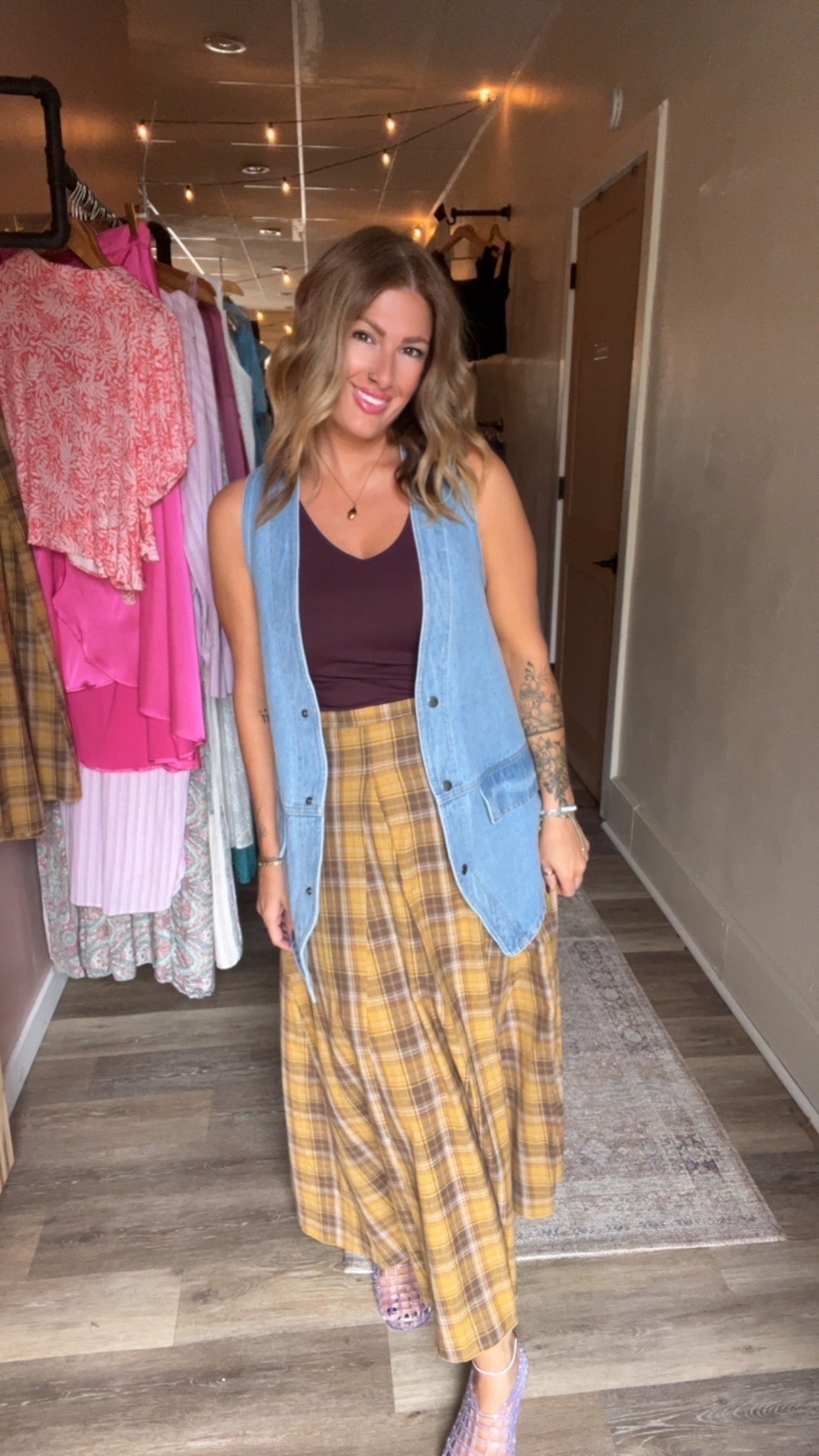 Laurel Plaid midi skirt