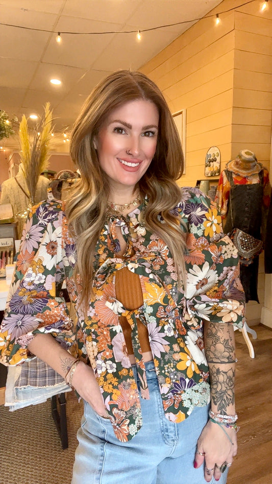 Brunch Babe Floral front tie top