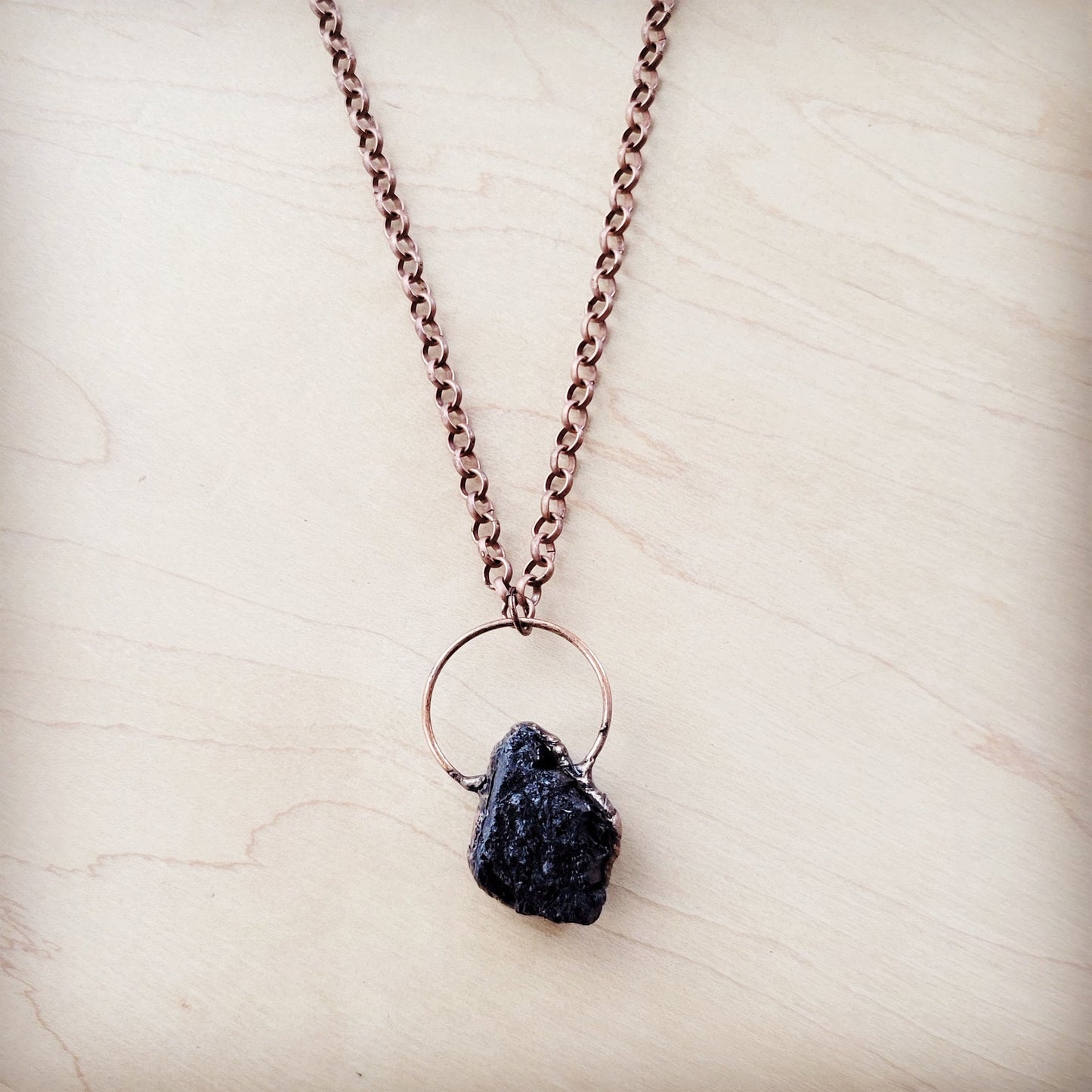 ONLINE EXCLUSIVE Long Copper Necklace with Black Agate Pendant 261r