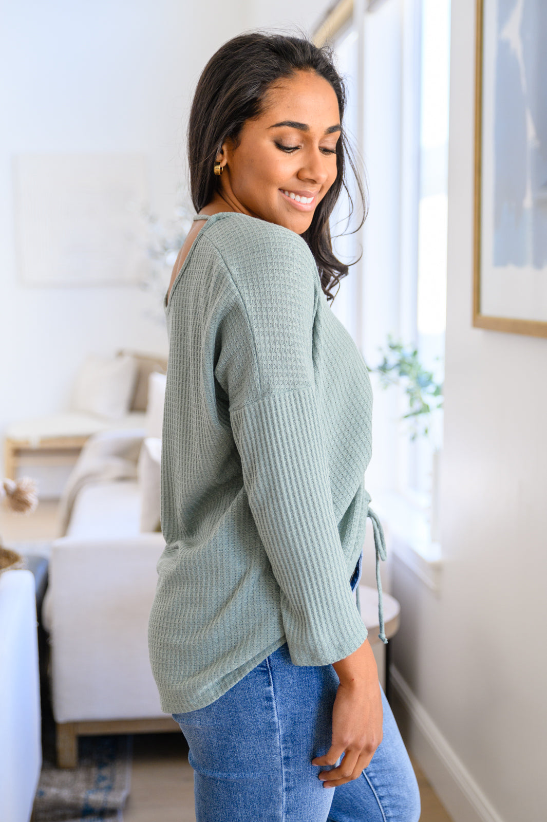 ONLINE EXCLUSIVE Austin Waffle Knit Basic Top In Sage