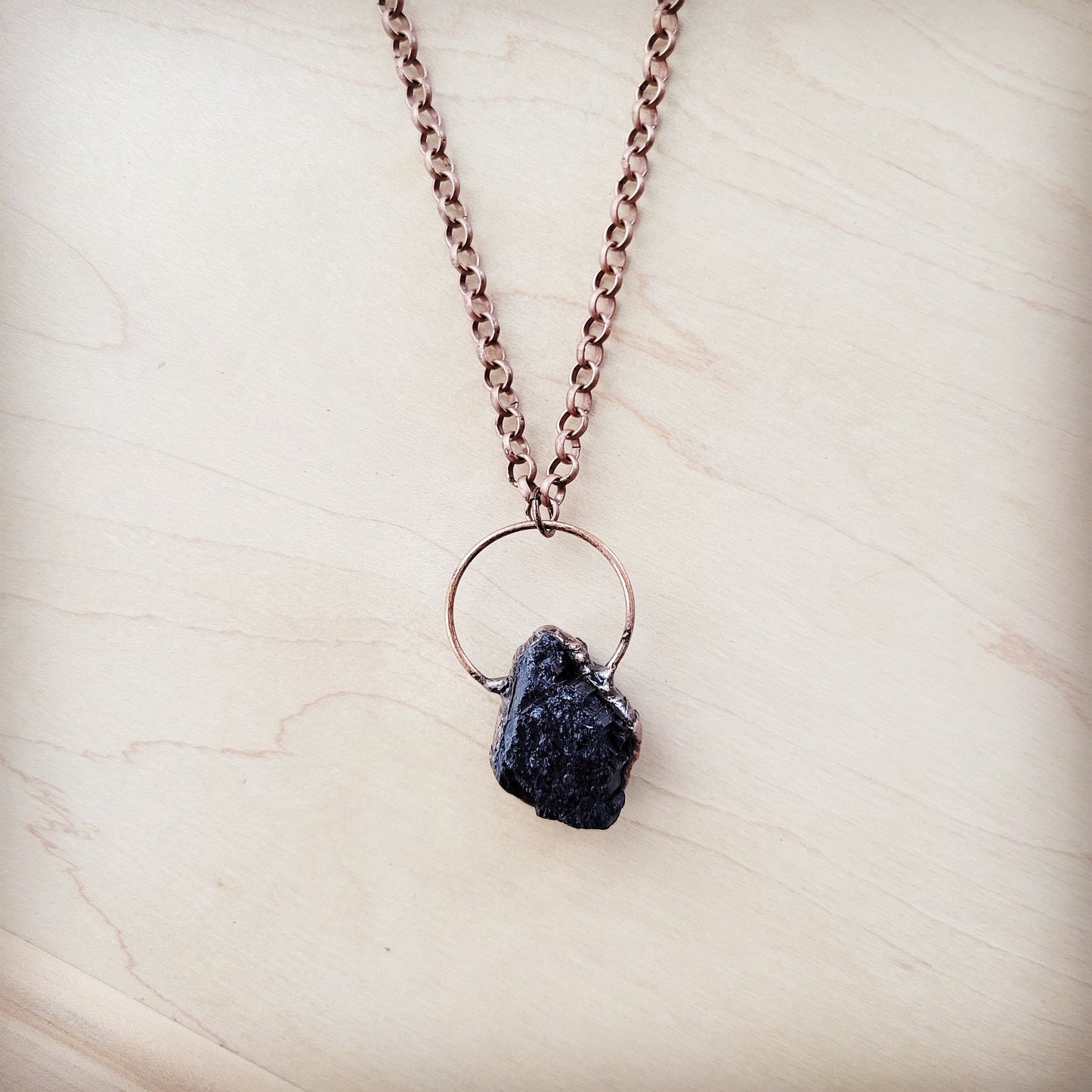 ONLINE EXCLUSIVE Long Copper Necklace with Black Agate Pendant 261r