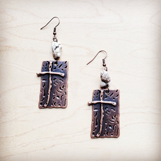 ONLINE EXCLUSIVE Copper Cross Earrings w/ White Turquoise Chunks 225f