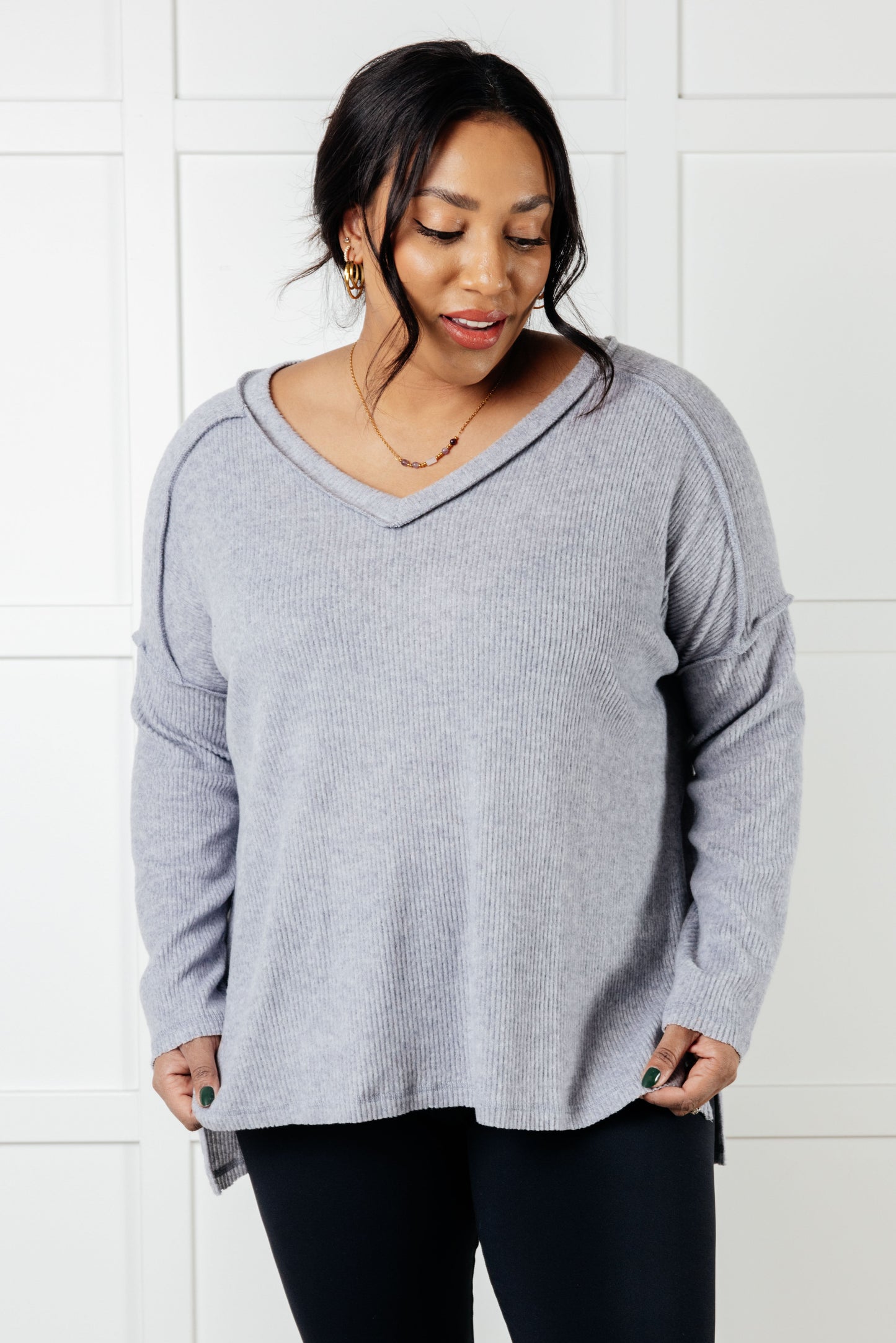 ONLINE EXCLUSIVE Basically Freezing Brushed Hacci Top in Heather Grey