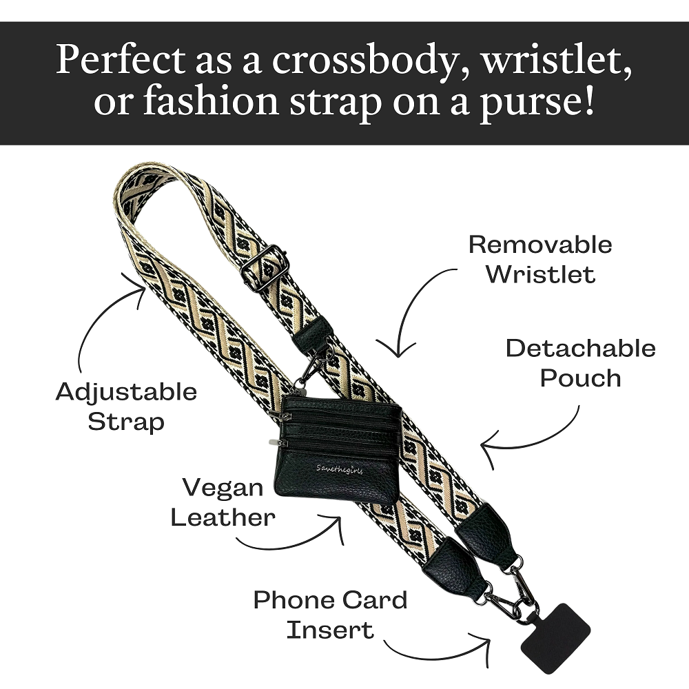 ONLINE EXCLUSIVE Save the girls Clip & Go Strap w/Zippered Pouch phone strap XOXO