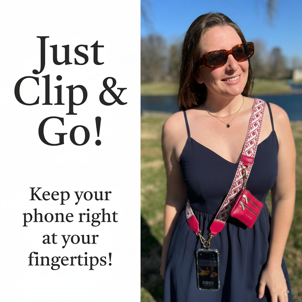 ONLINE EXCLUSIVE Save the girls Clip & Go Strap w/Zippered Pouch phone strap XOXO