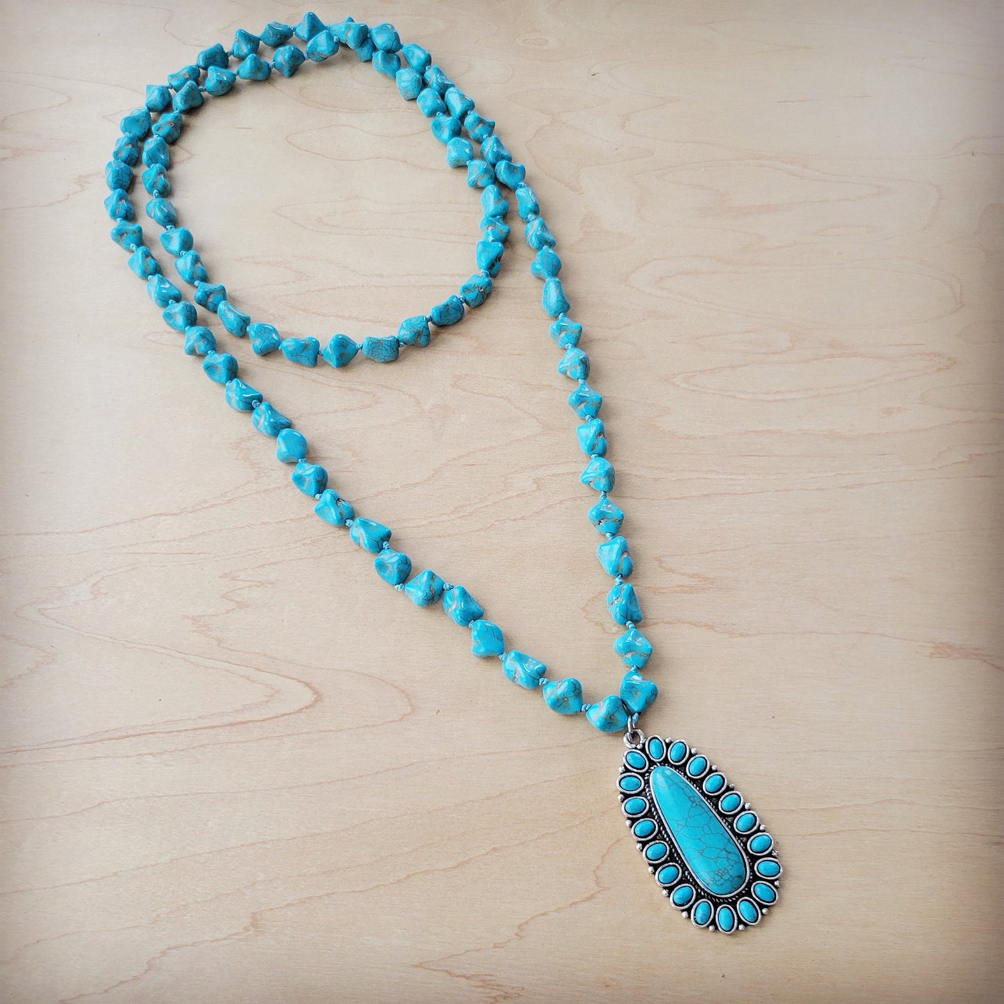 ONLINE EXCLUSIVE Long Western Turquoise Beaded Necklace w/ Squash Blossom Pendant 261w