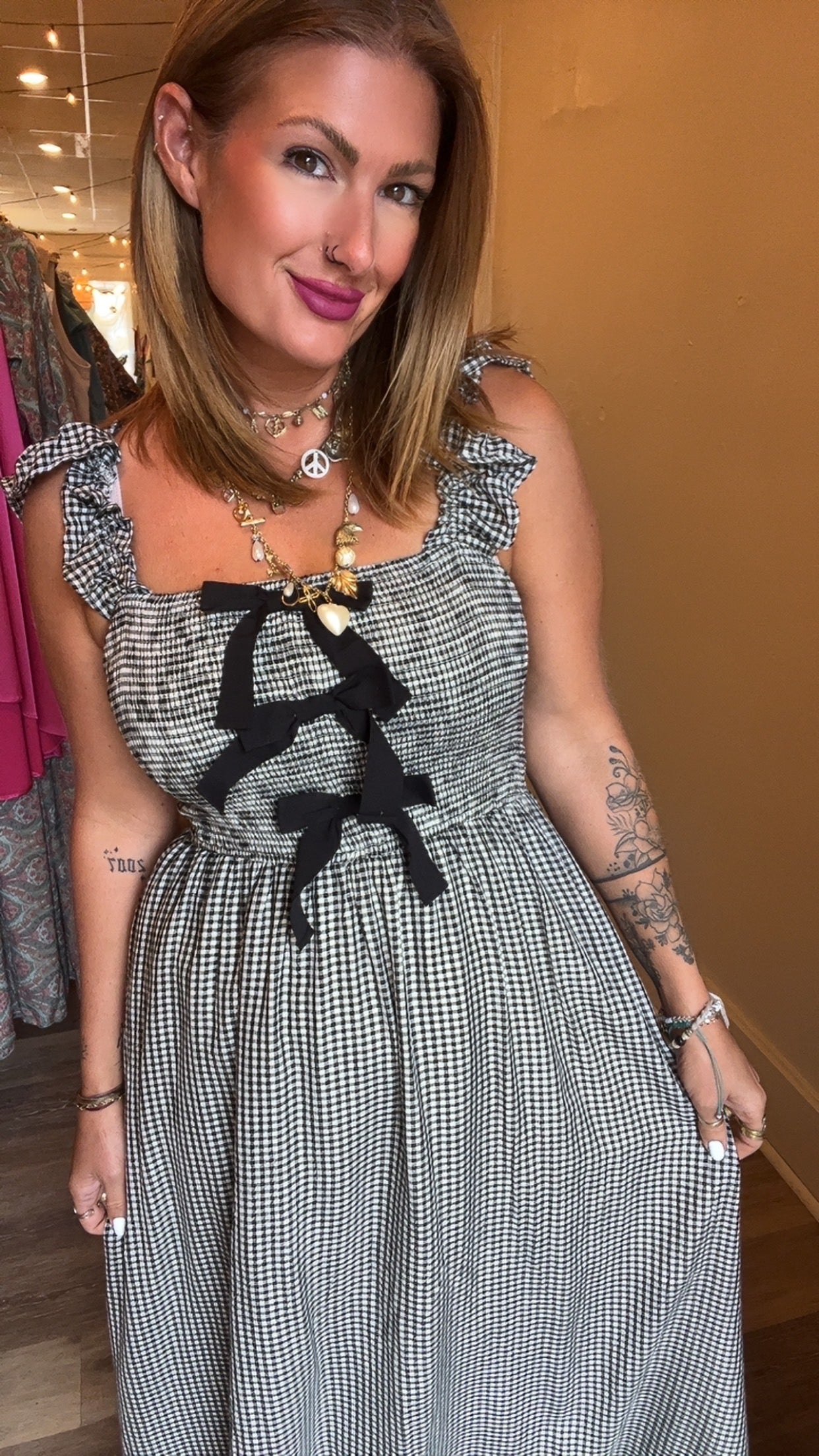 Farley Plaid bow midi dress