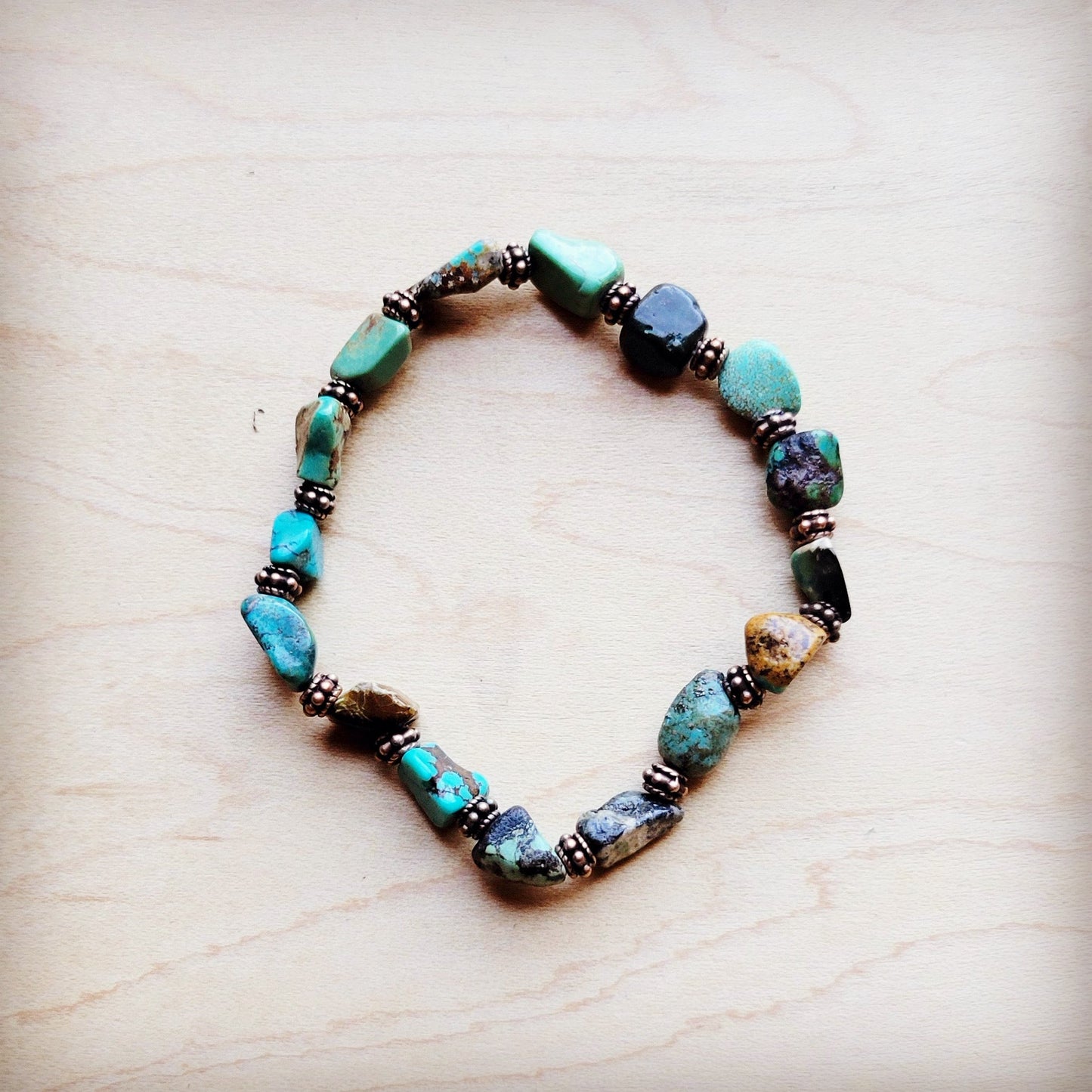ONLINE EXCLUSIVE Genuine HuBei Natural Turquoise Beaded Bracelet w/ Copper 810g