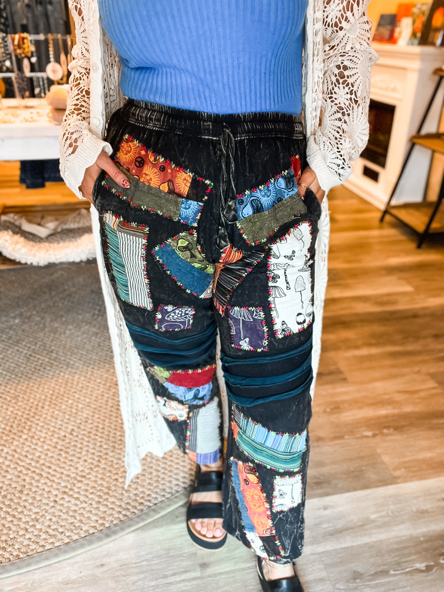 HandCrafted cotton patchwork cropped pants