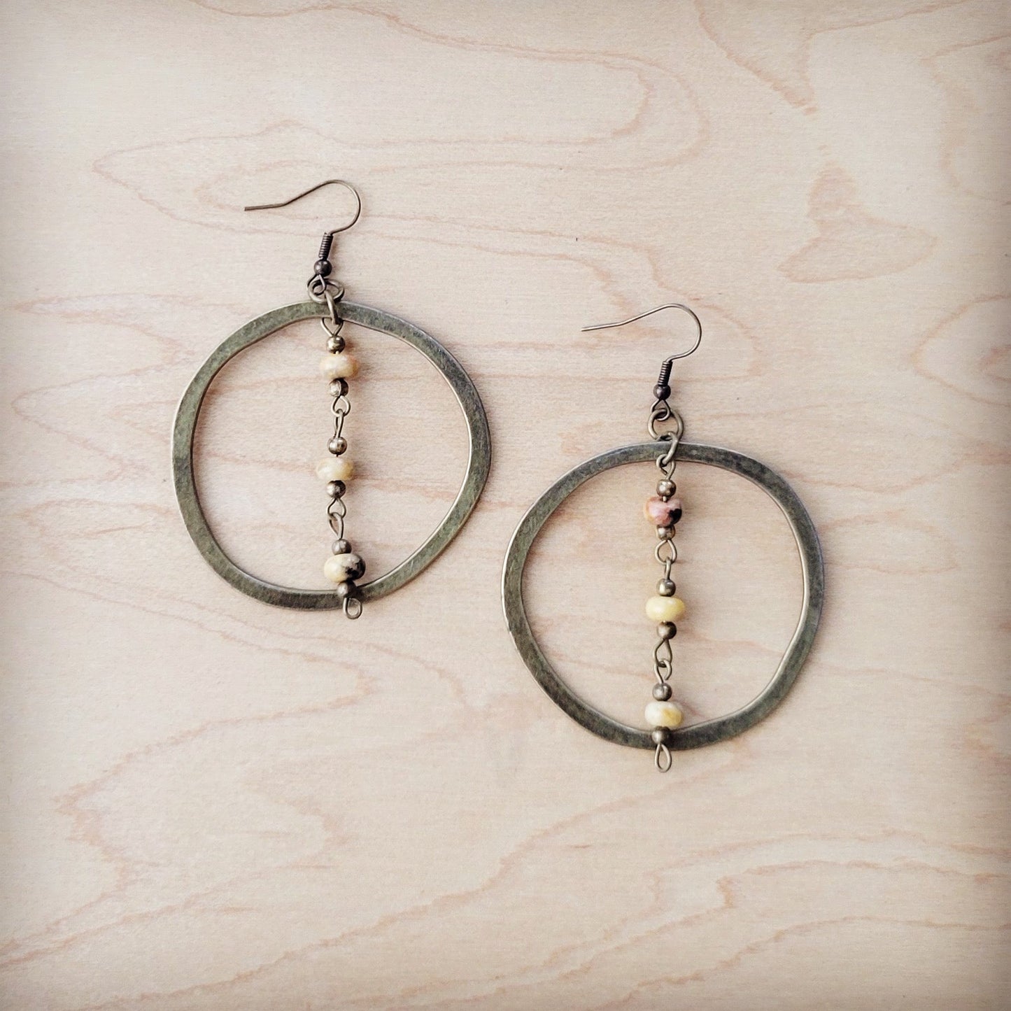 ONLNE EXCLUSIVE Western Copper Hoop Earrings w/ Natural Agate Beads 200s