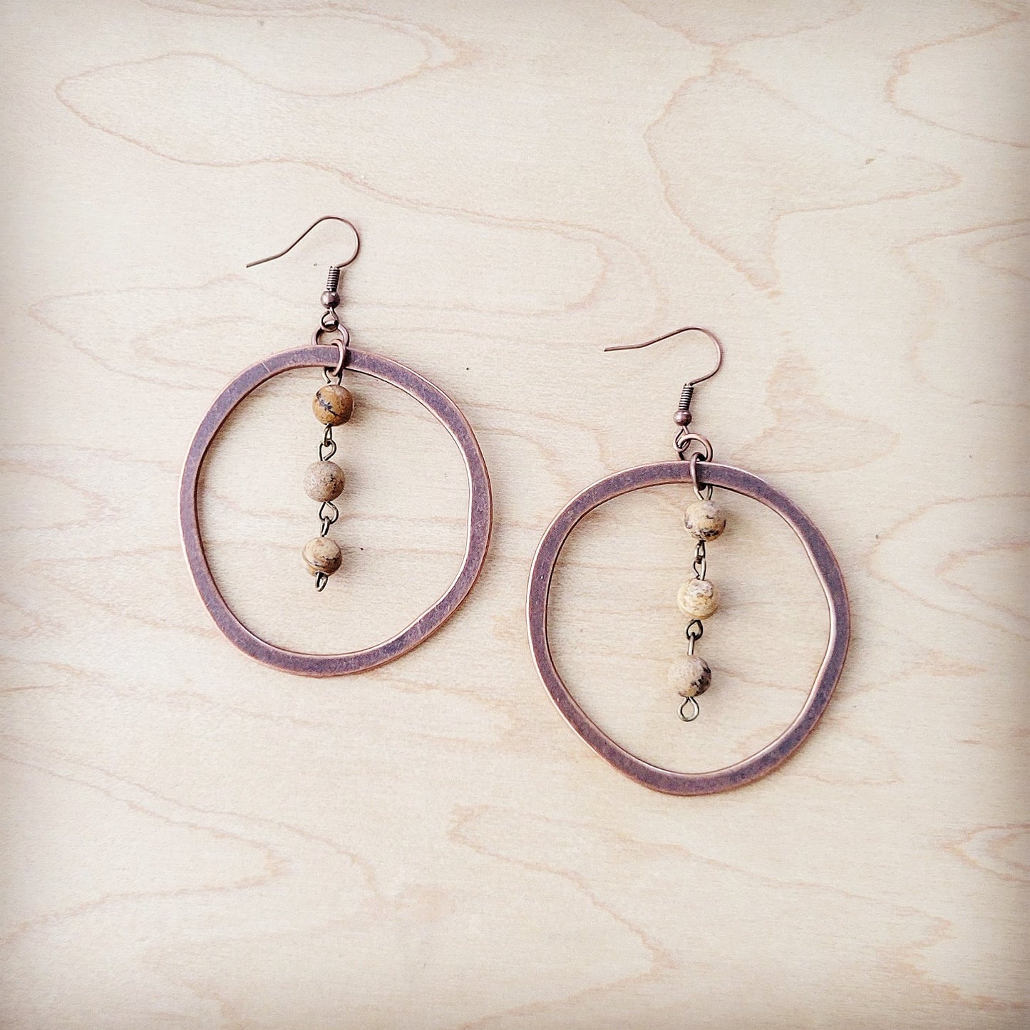 ONLINE EXCLUSIVE Western Copper Hoop Earrings w/ Picture Jasper Beads 200u