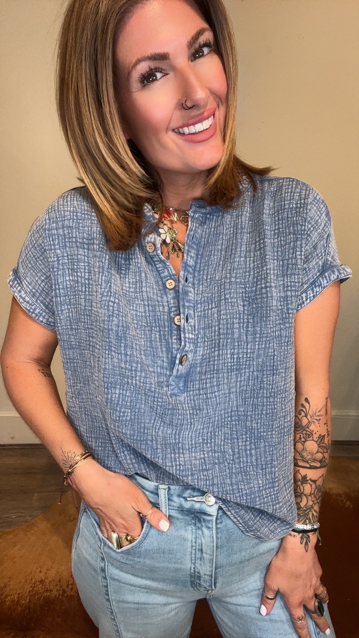 Carly Henley chambray top