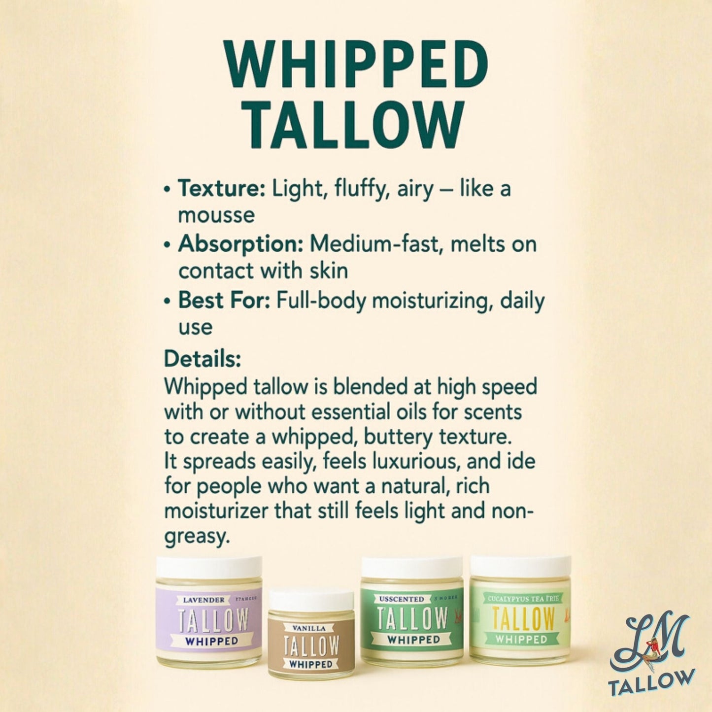ONLINE EXCLUSIVE Scented Whipped Tallow Trio - 9oz Lavender, Vanilla Bean & Eucalyptus Tea Tree | Grass-Fed Skincare Bundle