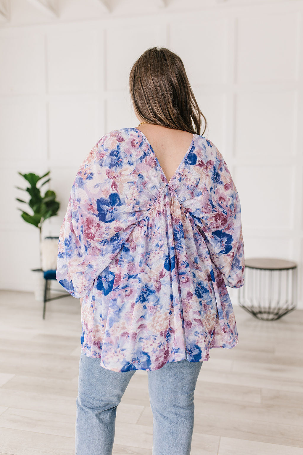 ONLINE EXCLUSIVE Fabled in Floral Draped Peplum Top in Blue