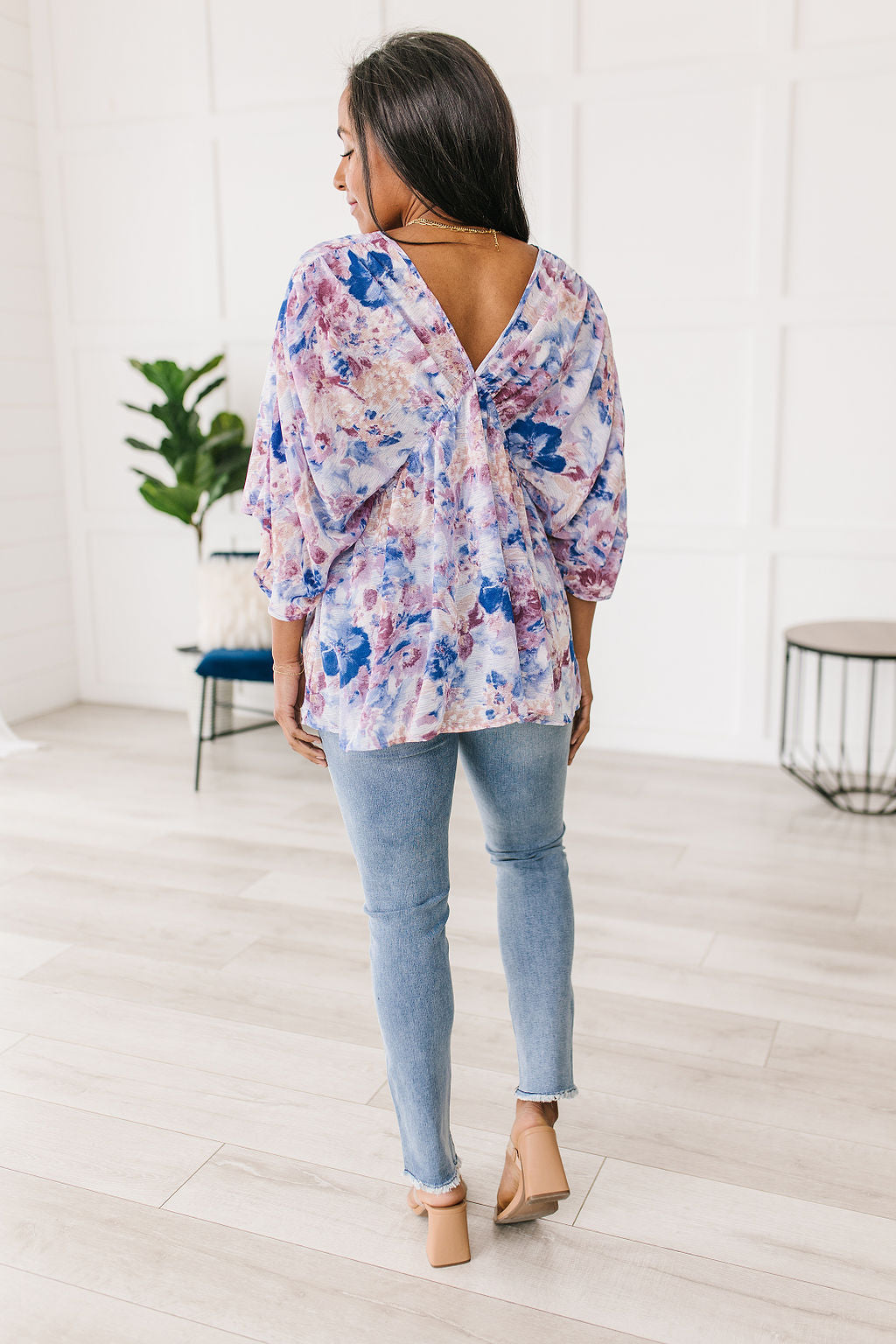 ONLINE EXCLUSIVE Fabled in Floral Draped Peplum Top in Blue