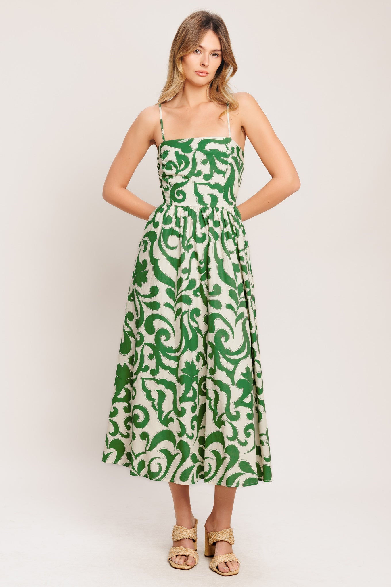 ONLINE EXCLUSIVE - Patterned poise woven midi dress