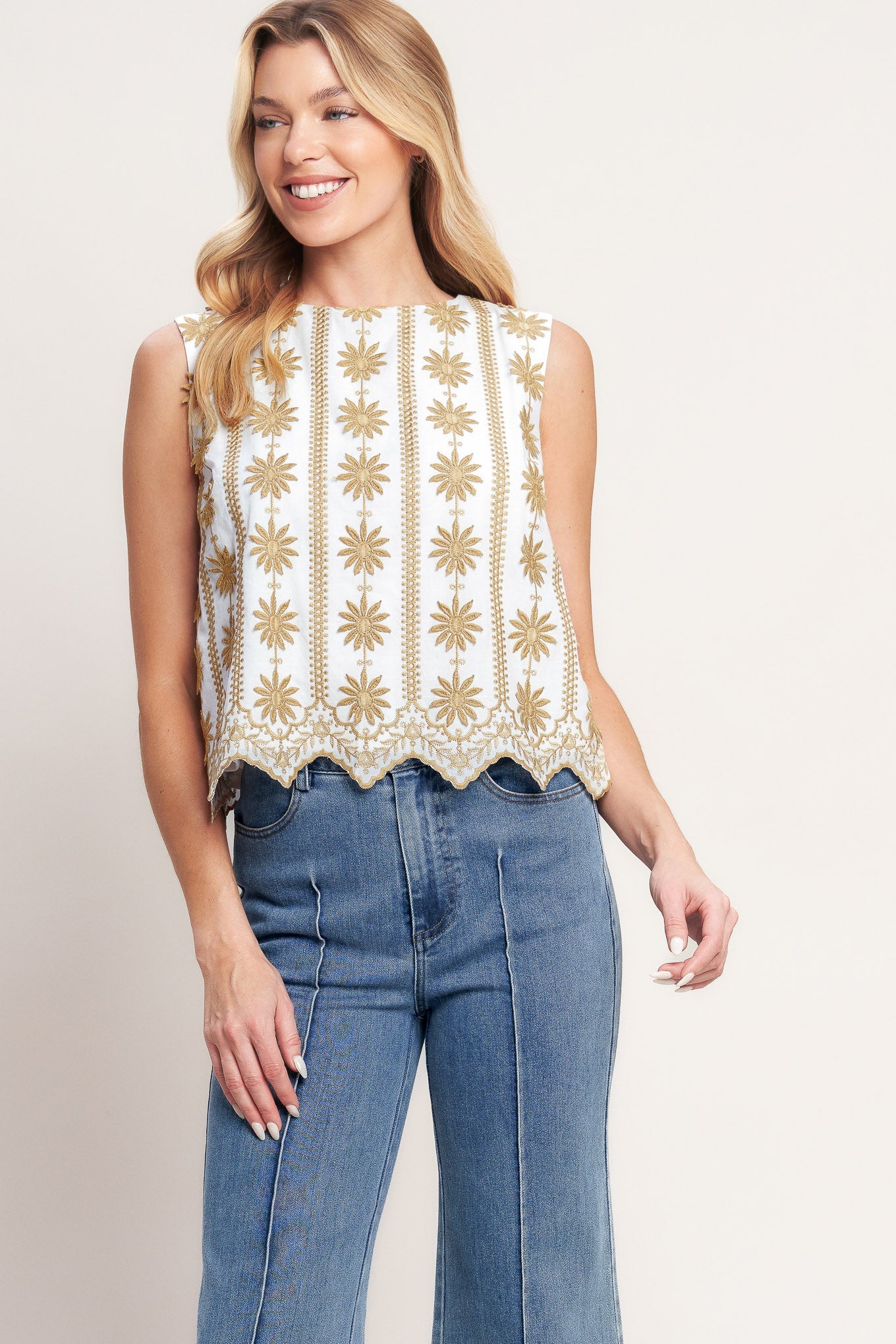 ONLINE EXCLUSIVE - Sun-stripe embroidered top