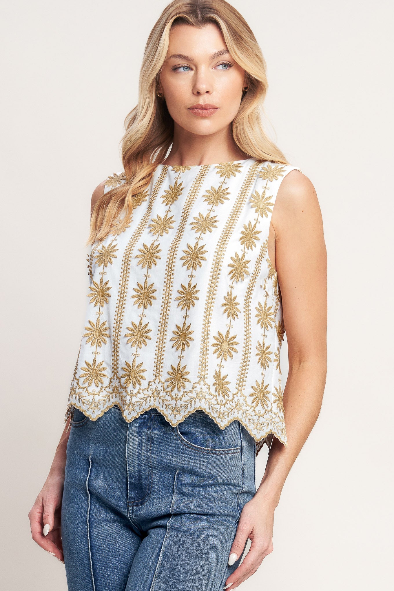 ONLINE EXCLUSIVE - Sun-stripe embroidered top