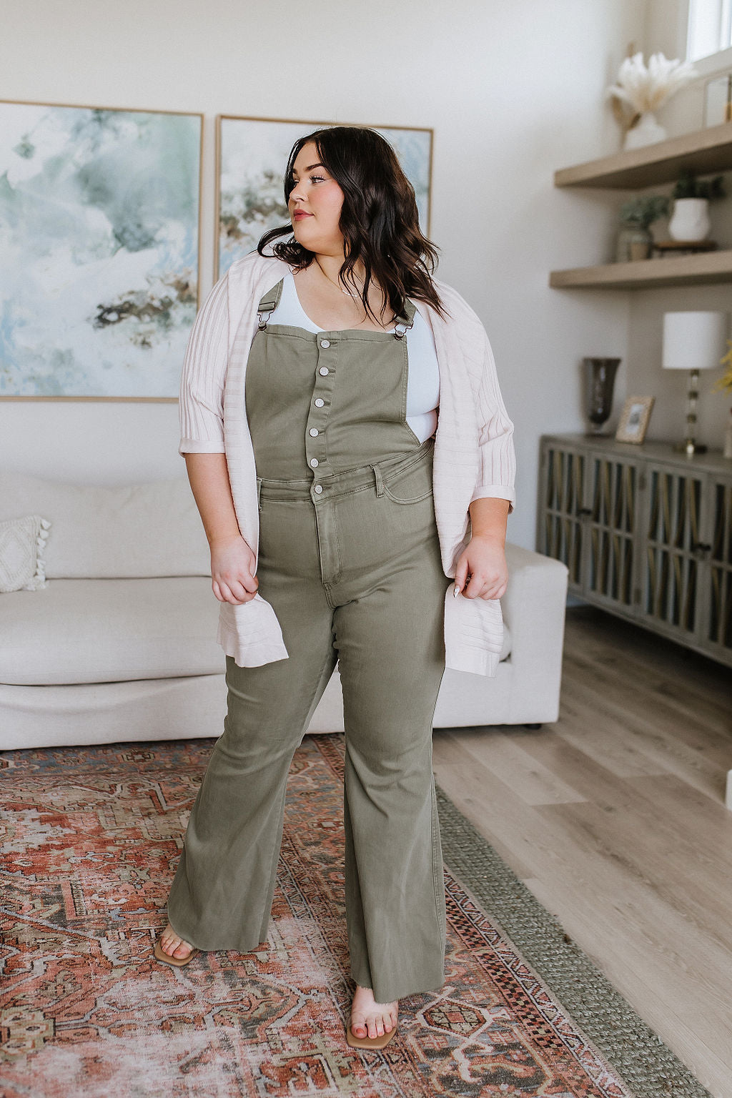 ONLINE EXCLUSIVE JUDY BLUE Olivia Control Top Release Hem Overalls in Olive