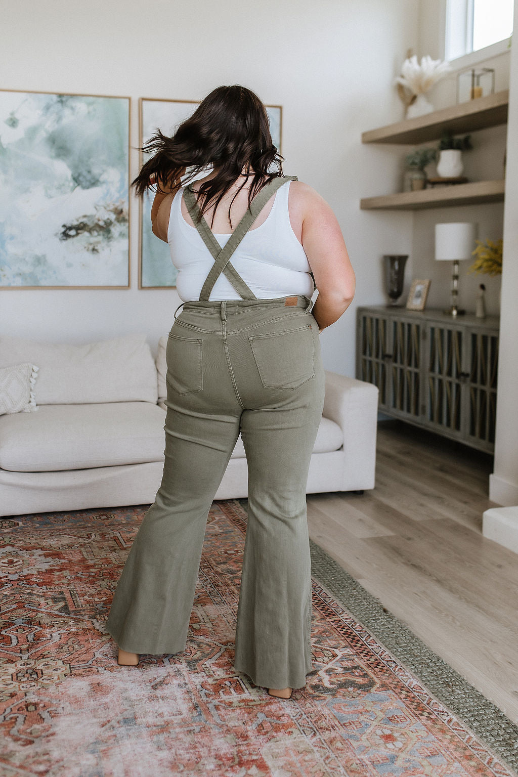 ONLINE EXCLUSIVE JUDY BLUE Olivia Control Top Release Hem Overalls in Olive