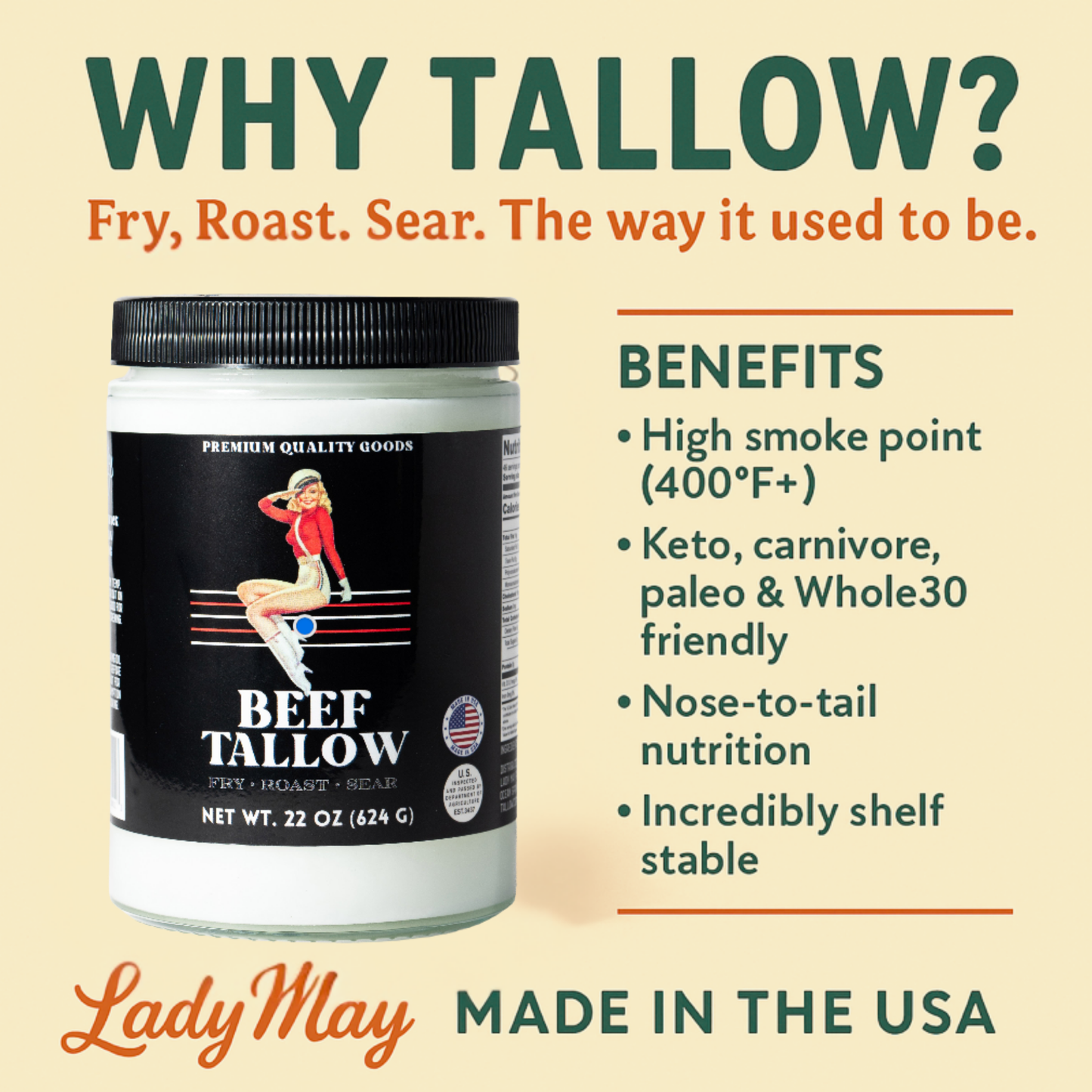ONLINE EXCLUSIVE 22oz Premium Grass-Fed Beef Tallow | Restaurant-Proven Cooking Fat | Seed Oil-Free