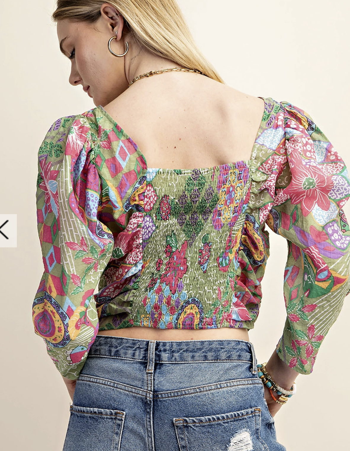 Flirty Florals ruched drawstring top