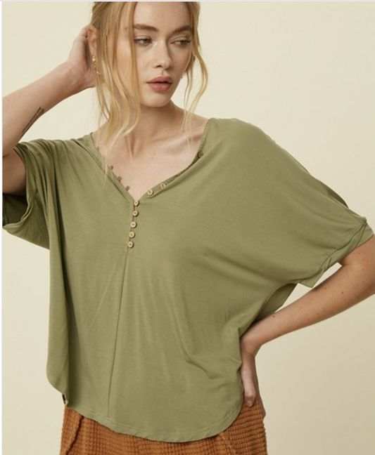 Never Better V neck button top