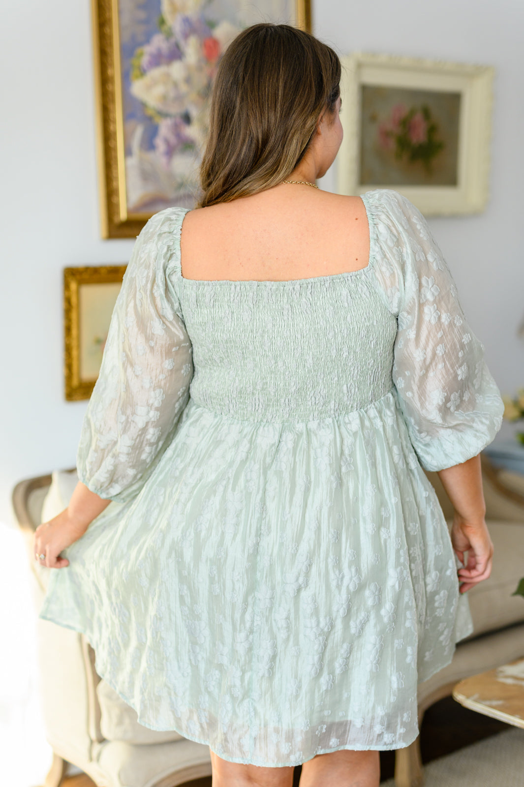 ONLINE EXCLUSIVE Spotting Fairies Puff Sleeve Dress in Sage