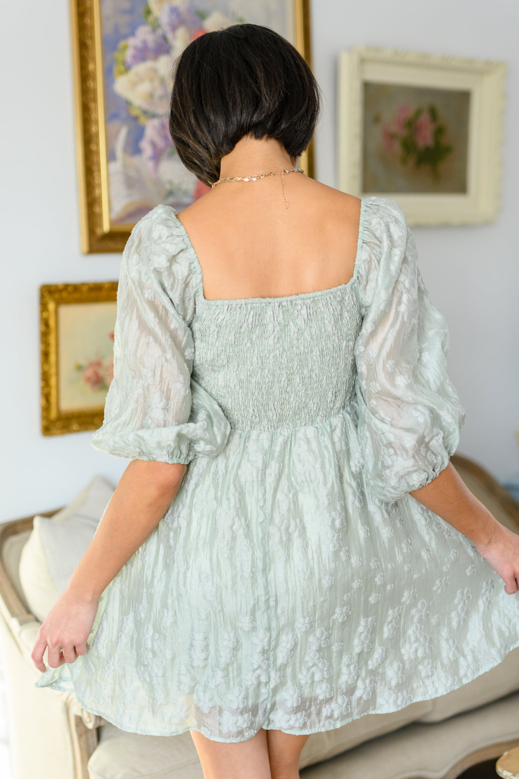 ONLINE EXCLUSIVE Spotting Fairies Puff Sleeve Dress in Sage