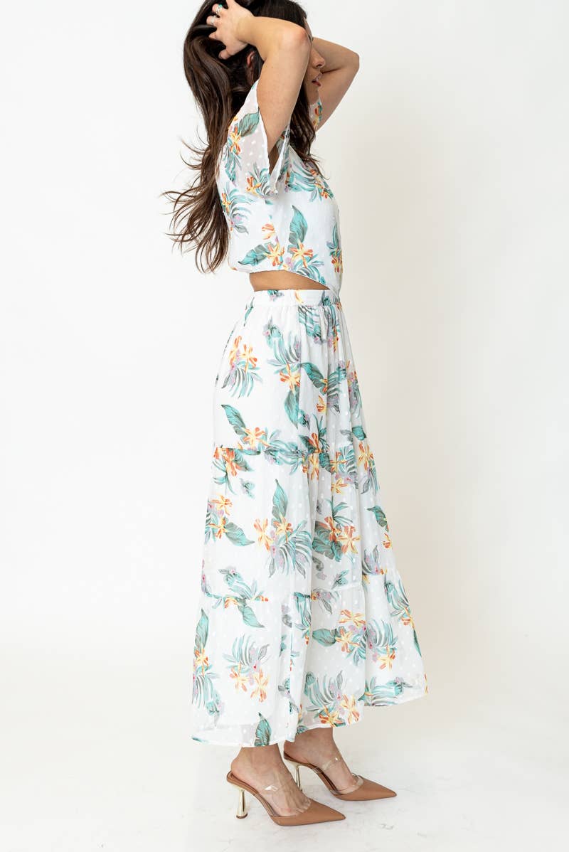 Juliette Tropical Maxi Dress with Waist Cut-Out