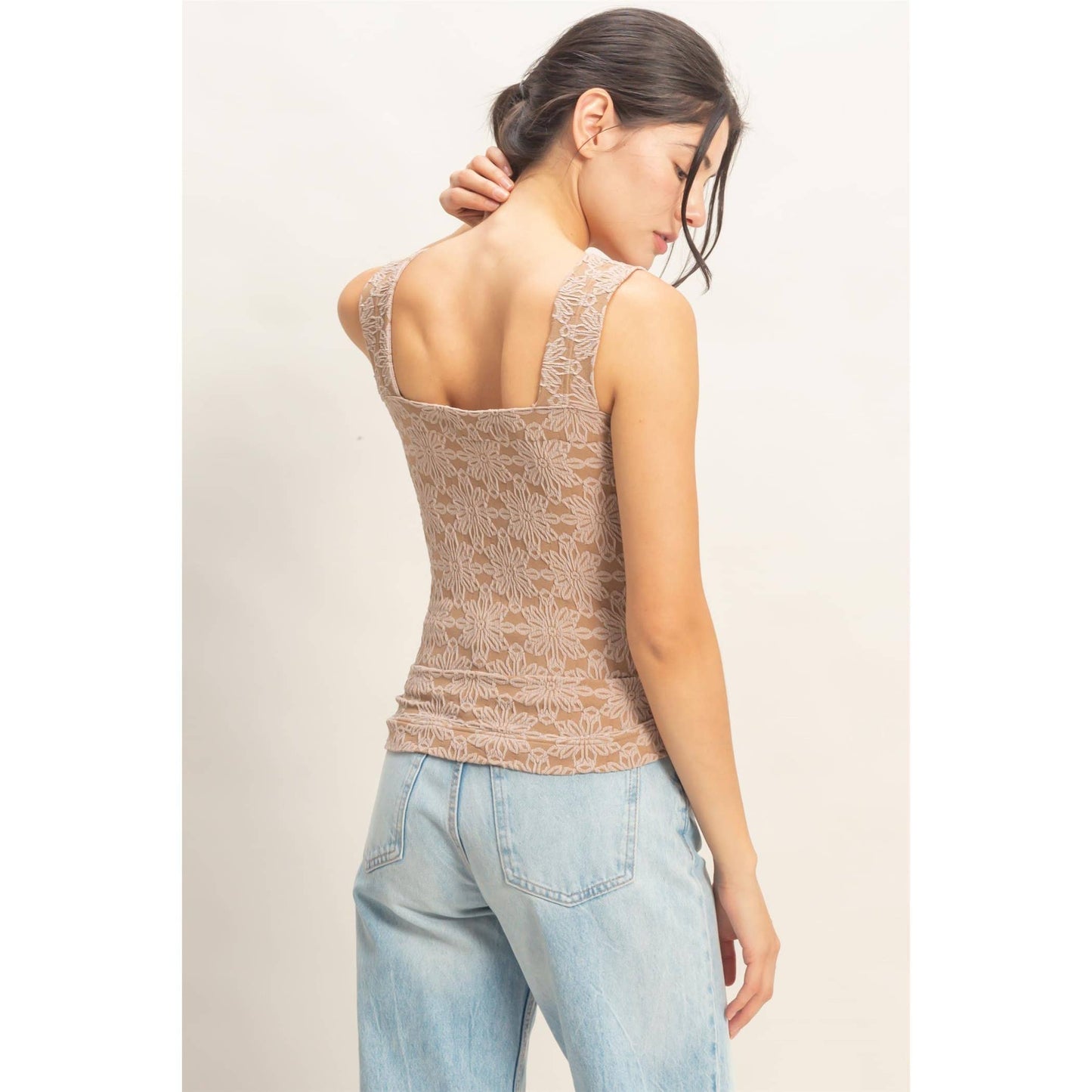 Floral Jacquard Square Neck Top