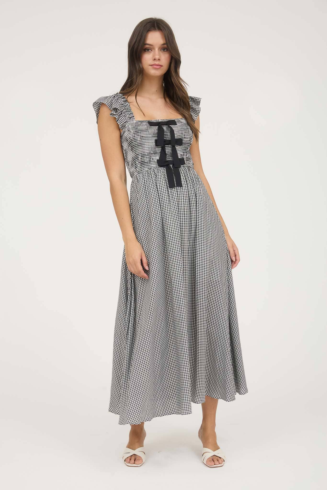 Farley Plaid bow midi dress