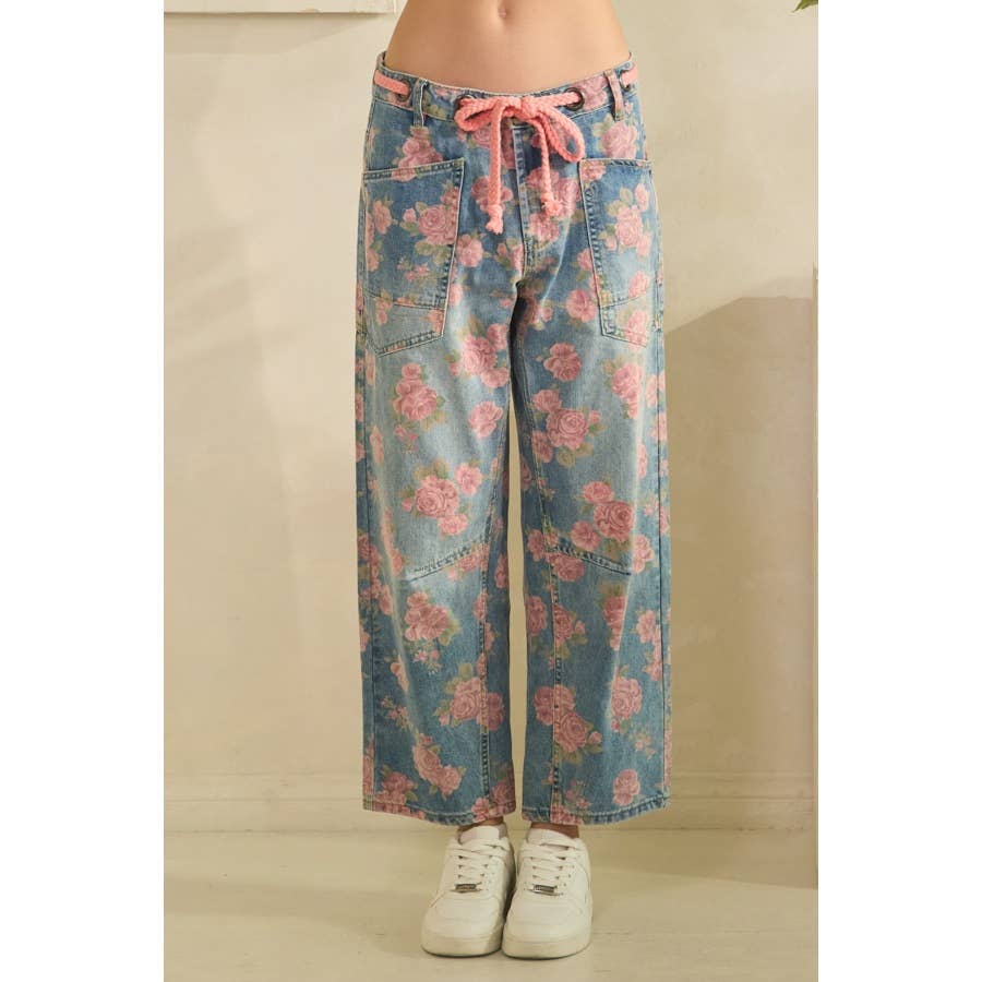Oli & Hali washed floral print barrel jeans