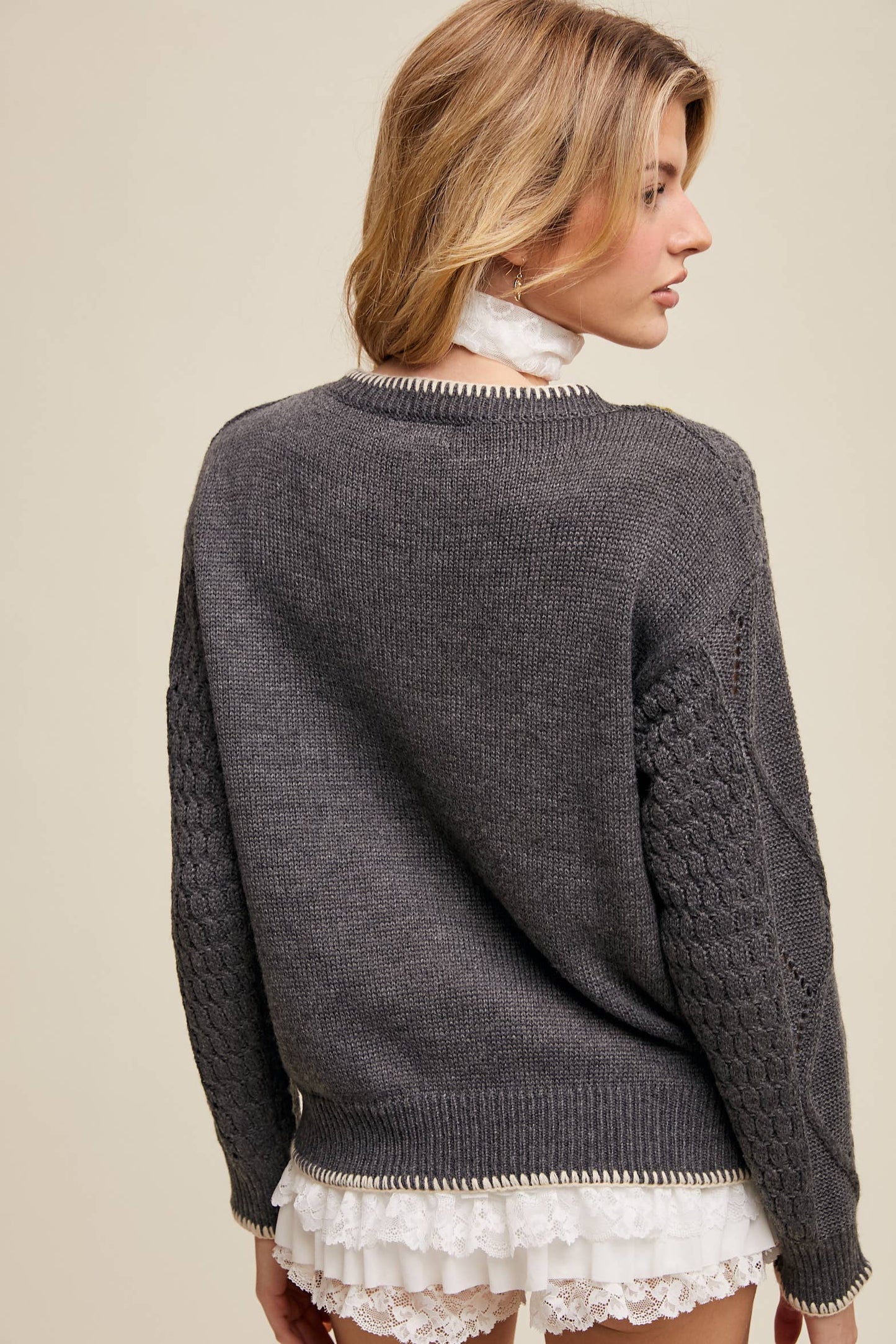 Nova Floral Embroidered Button-Up Cardigan/sweater top