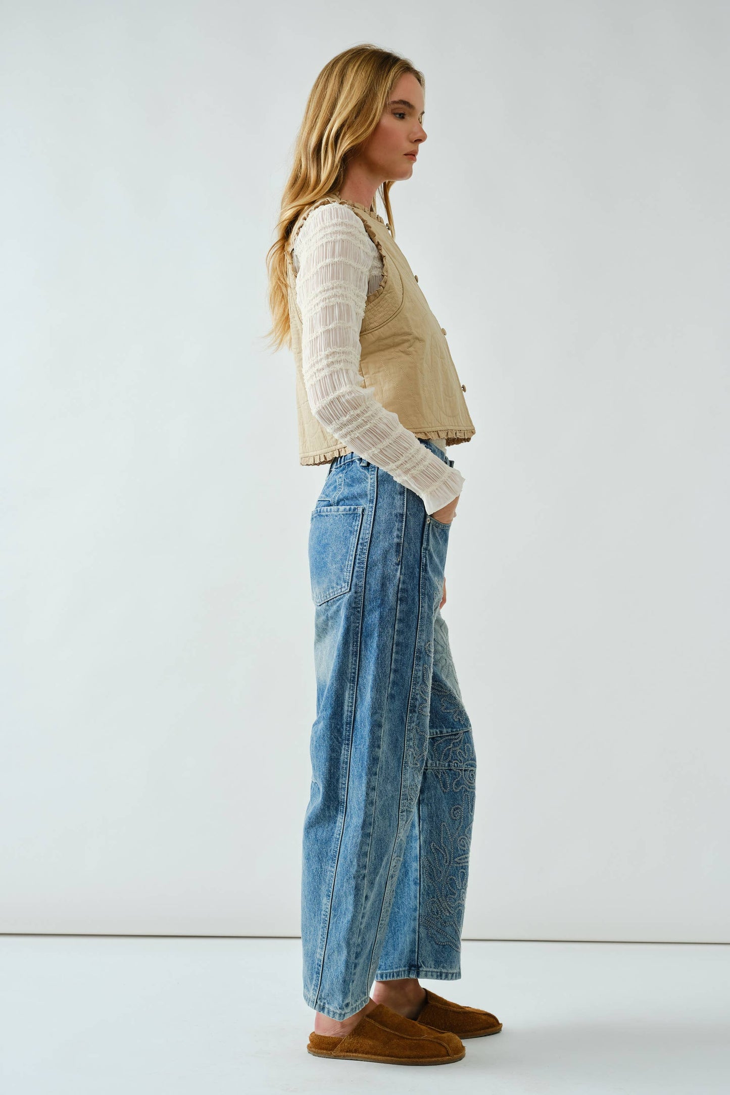 Lex embroidered cotton barrel pants