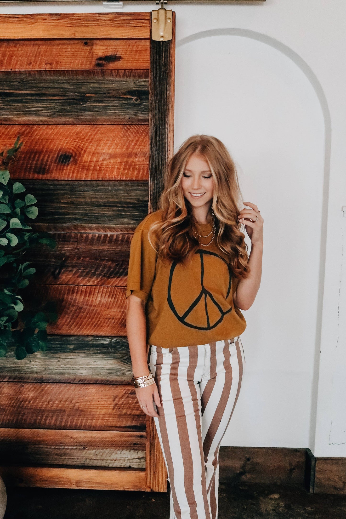 Oversized Peace sign & Never Regret Showing Kindness Mock Neck Tee