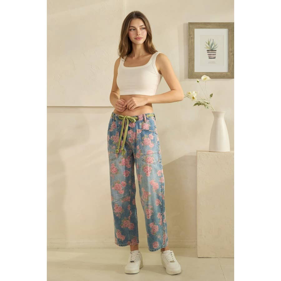 Oli & Hali washed floral print barrel jeans