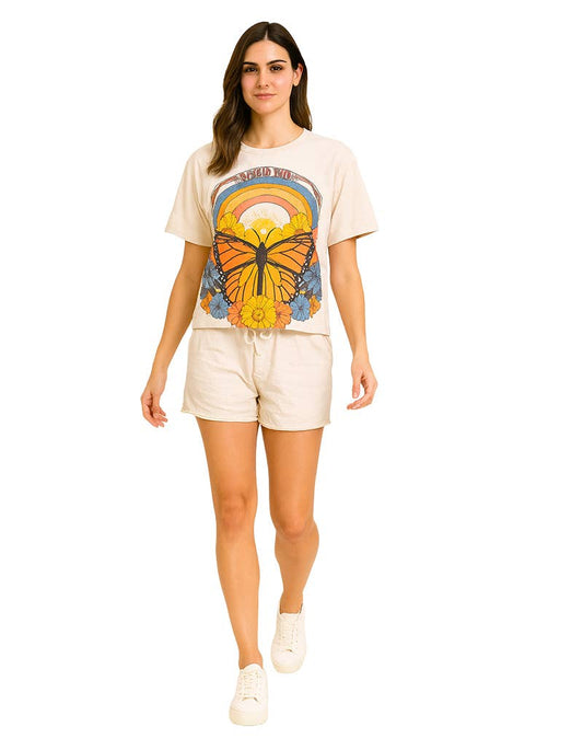 Retro print butterfly cotton crop top