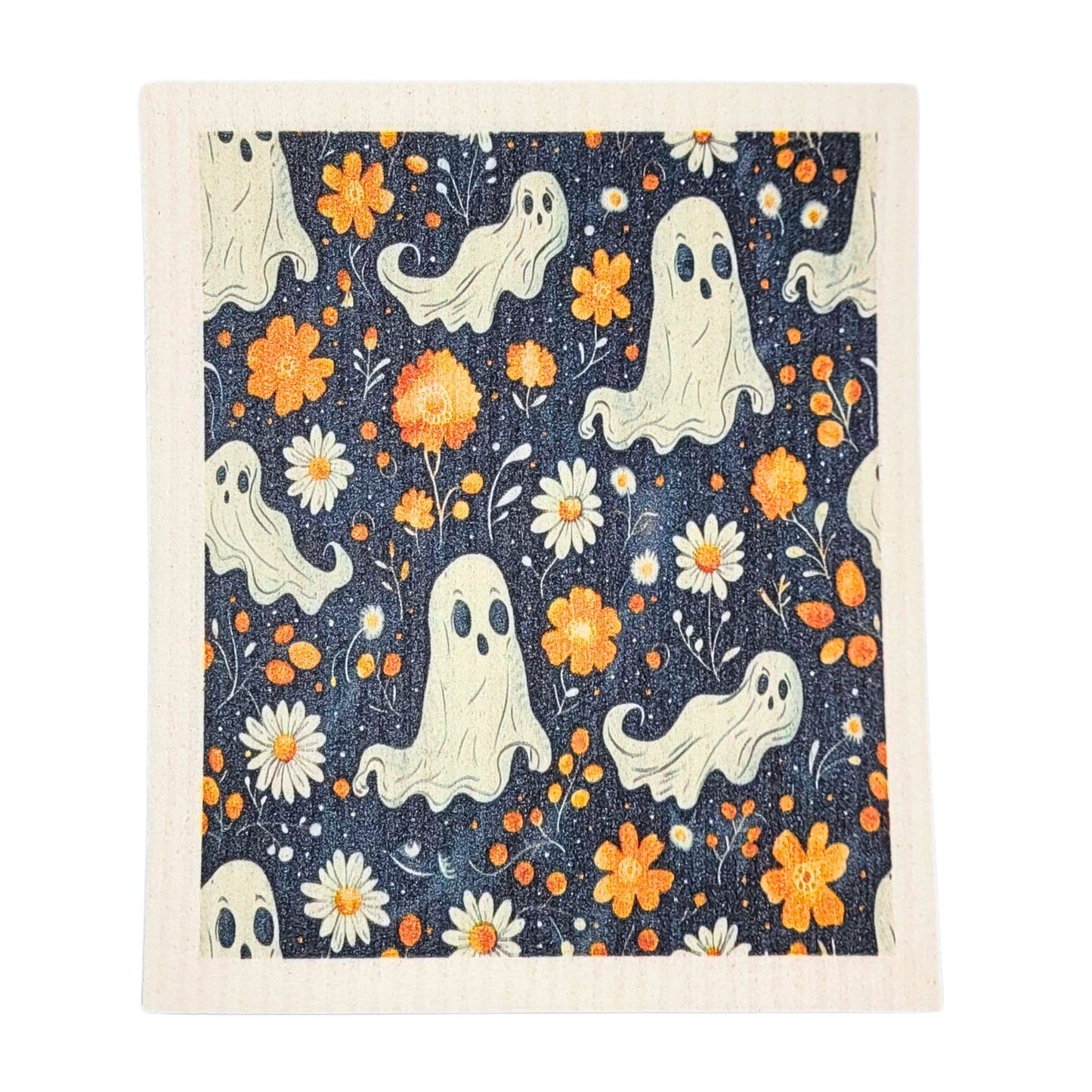 Ghosts & Fall Flowers Swedish Dishcloth