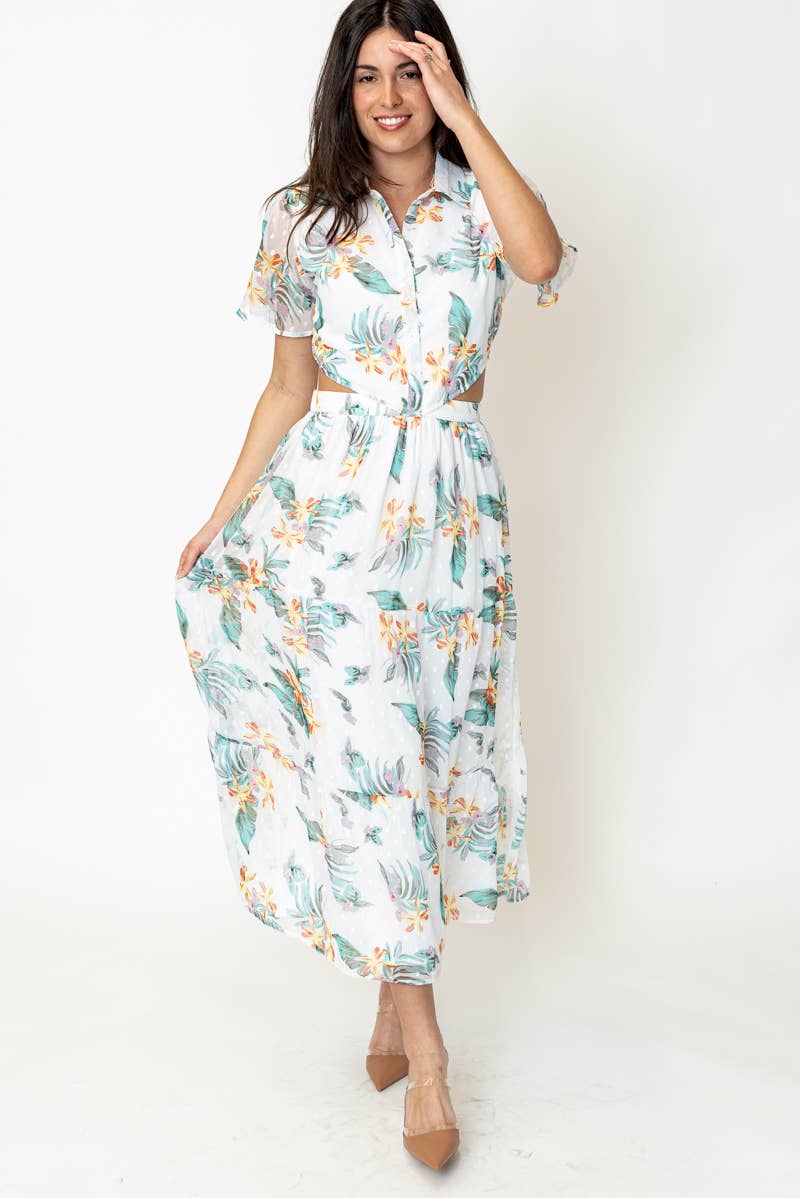 Juliette Tropical Maxi Dress with Waist Cut-Out