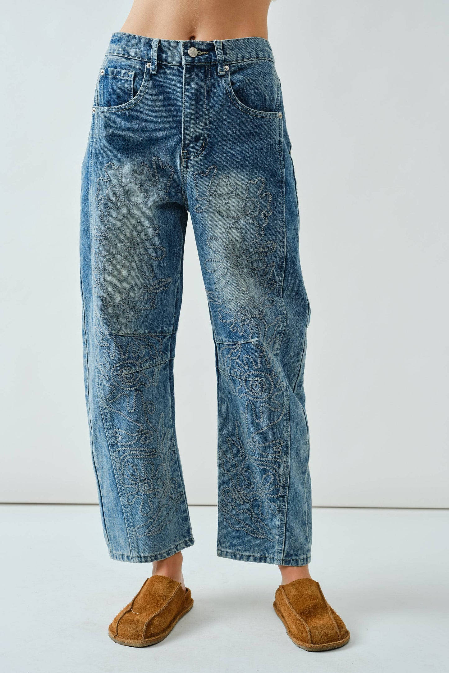 Lex embroidered cotton barrel pants