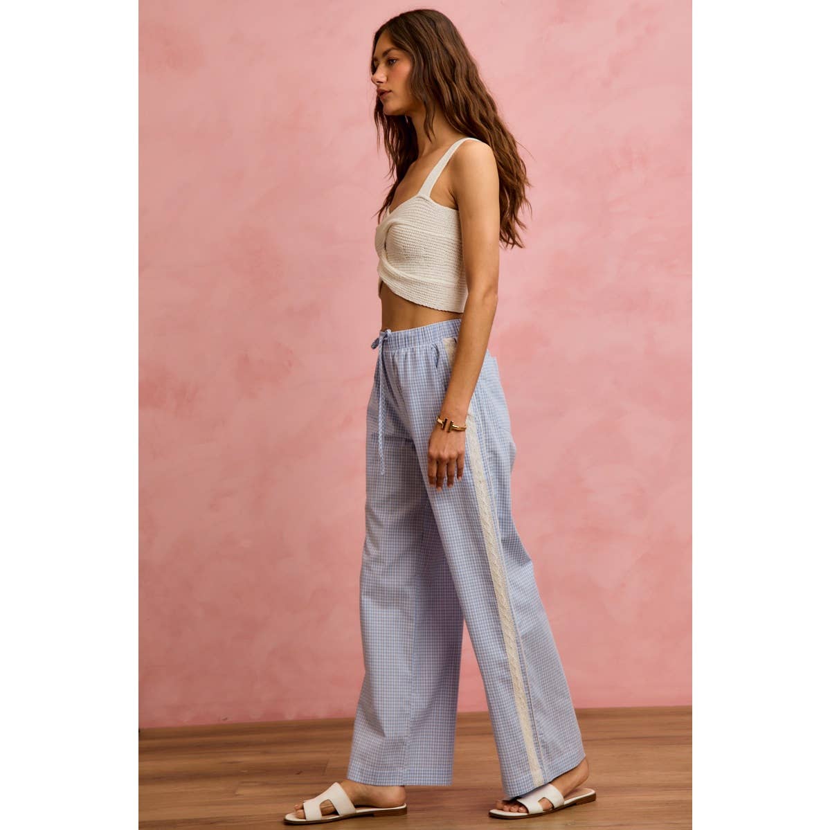 Bradford gingham pin stripe & lace detail pants