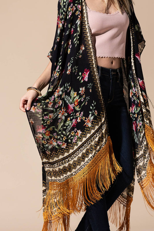 Gallia Floral Fringe  Kimono