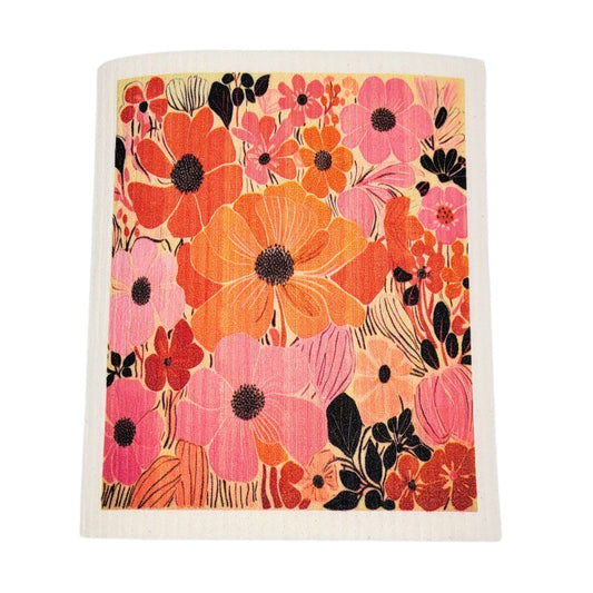Pink Summer Flowers Swedish Dishcloths