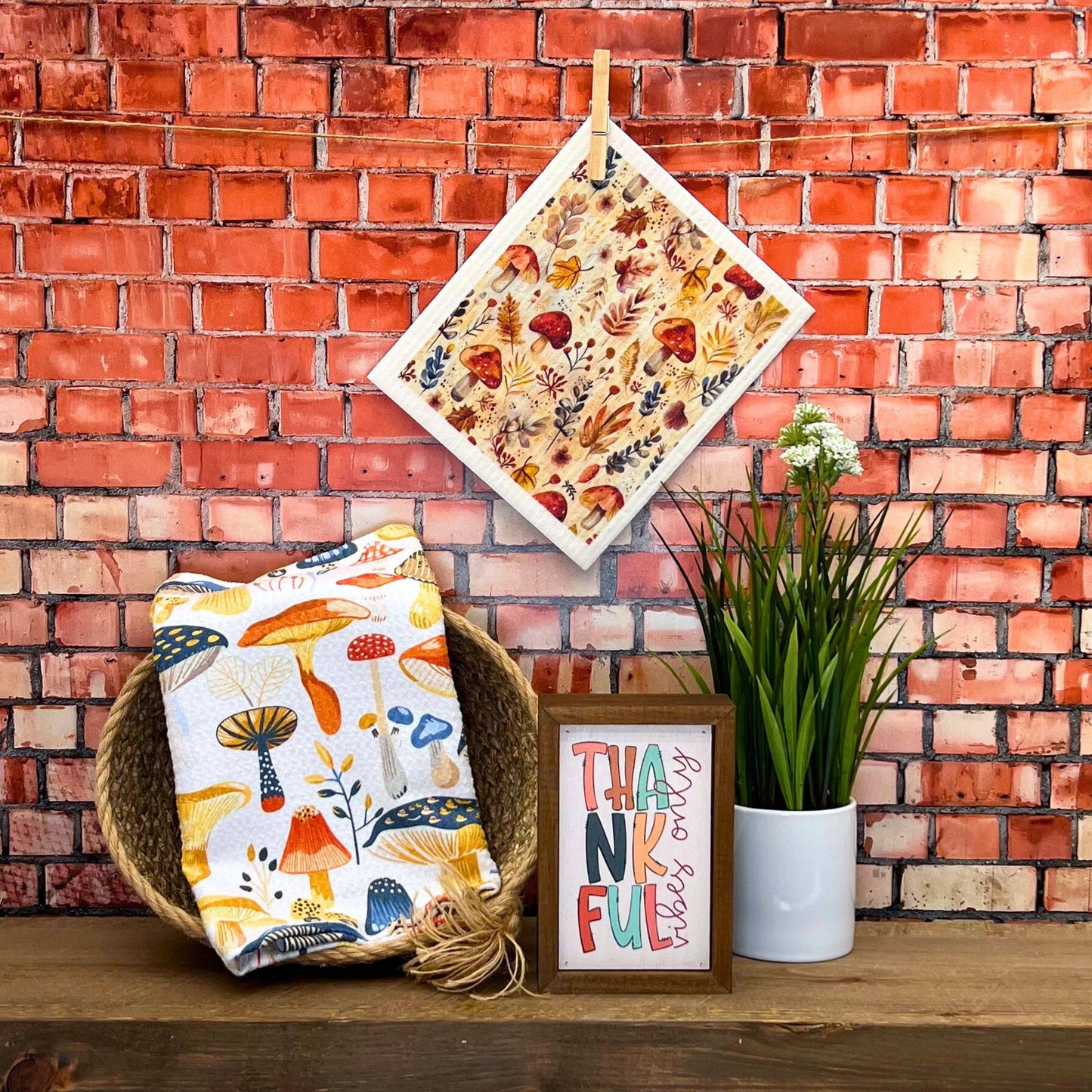 Fall Harvest Mushrooms Swedish Dishcloth