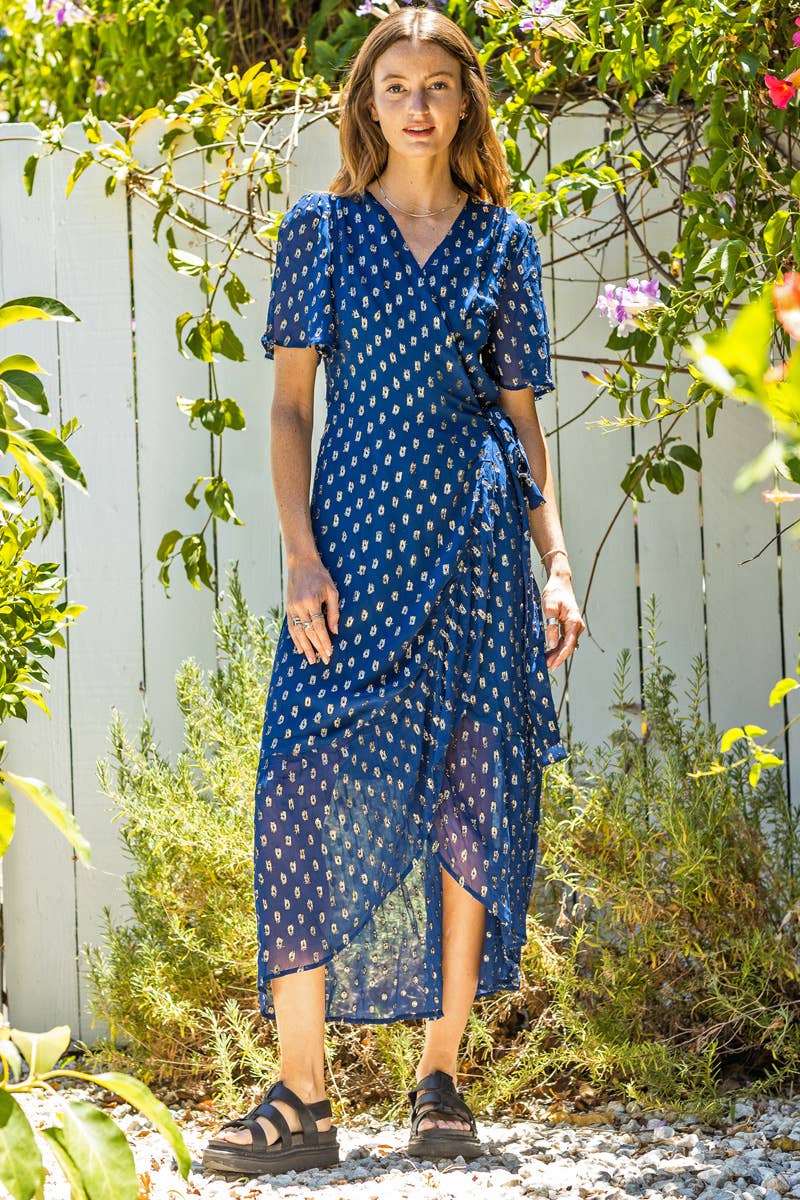 Kenna Short Sleeve Sequin Polka Dot Wrap Dress